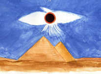 I painted this rudimentary watercolor of the total solar eclipse "Sun Bird" hovering over the pyramids of Giza based on photographs of the "Sun-Bird" that was manifested within the sun's corona during the July 11,1991 total solar eclipse. Now you know why I am a photographer !